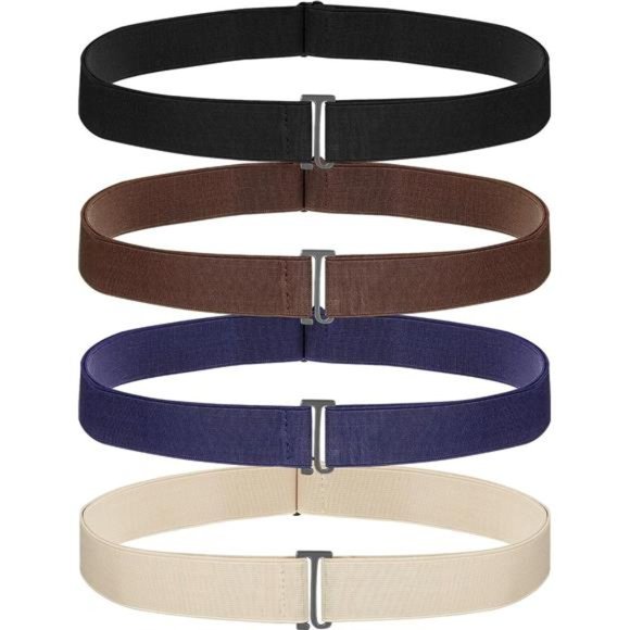 4 Pack Women No Show Invisible Belt Elastic Stretch Waist Belt with Flat Buckle - Picture 1 of 6